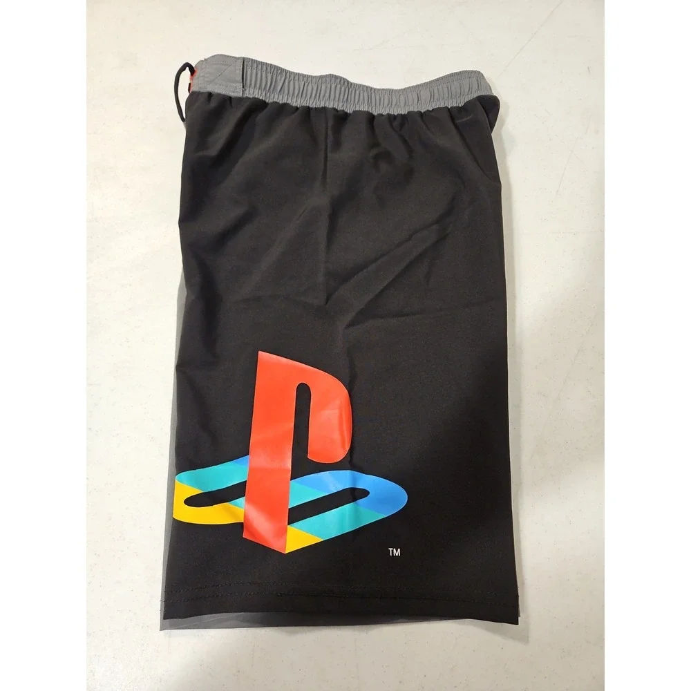 Playstation Swim Trunks Youth XL 14/16 Gray/BlackColorblock Logo Mesh Lining(328